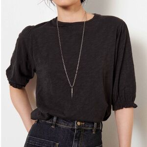 ba&sh Charcoal Vasco 3/4 Sleeve Top with Ruffle Cuffs